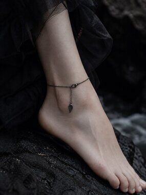 Angel Wing Anklet Gothic Minimalist Stainless Steel Foot Chain Black Silver Boho